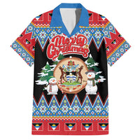 Personalized Antigua and Barbuda Christmas Family Matching Puletasi and Hawaiian Shirt Coat Of Arms With Snowman - Wonder Print Shop