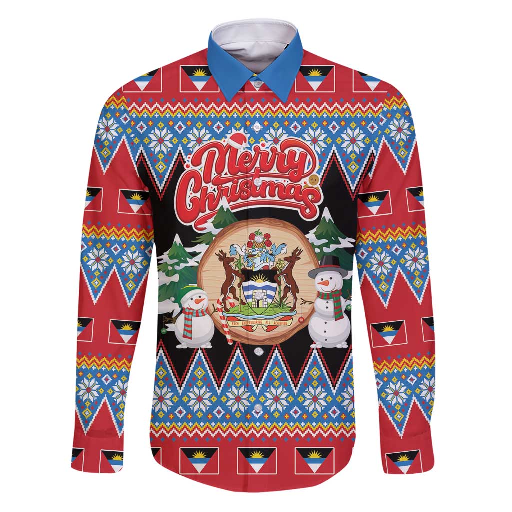 Personalized Antigua and Barbuda Christmas Family Matching Puletasi and Hawaiian Shirt Coat Of Arms With Snowman - Wonder Print Shop
