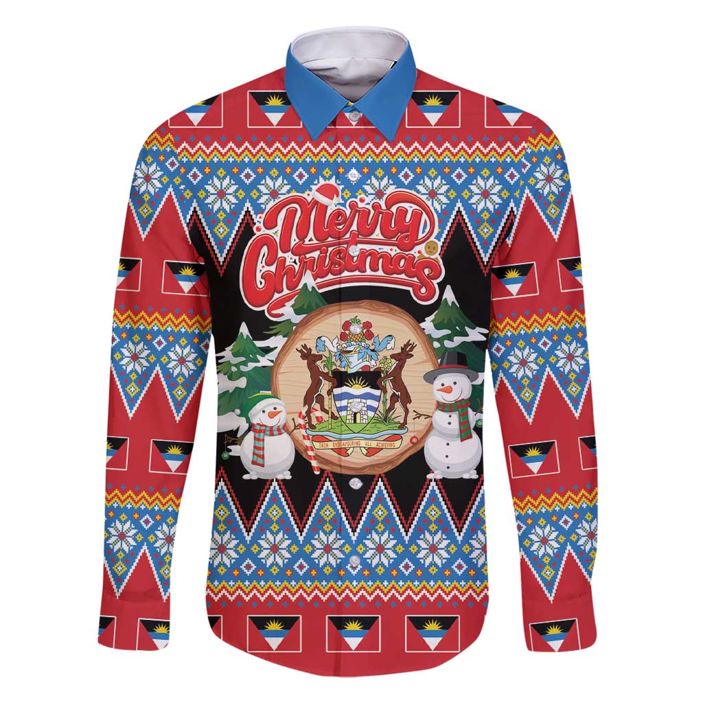 Personalized Antigua and Barbuda Christmas Family Matching Short Sleeve Bodycon Dress and Hawaiian Shirt Coat Of Arms With Snowman - Wonder Print Shop