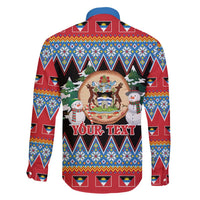 Personalized Antigua and Barbuda Christmas Family Matching Short Sleeve Bodycon Dress and Hawaiian Shirt Coat Of Arms With Snowman - Wonder Print Shop