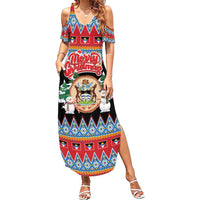 Personalized Antigua and Barbuda Christmas Family Matching Summer Maxi Dress and Hawaiian Shirt Coat Of Arms With Snowman - Wonder Print Shop