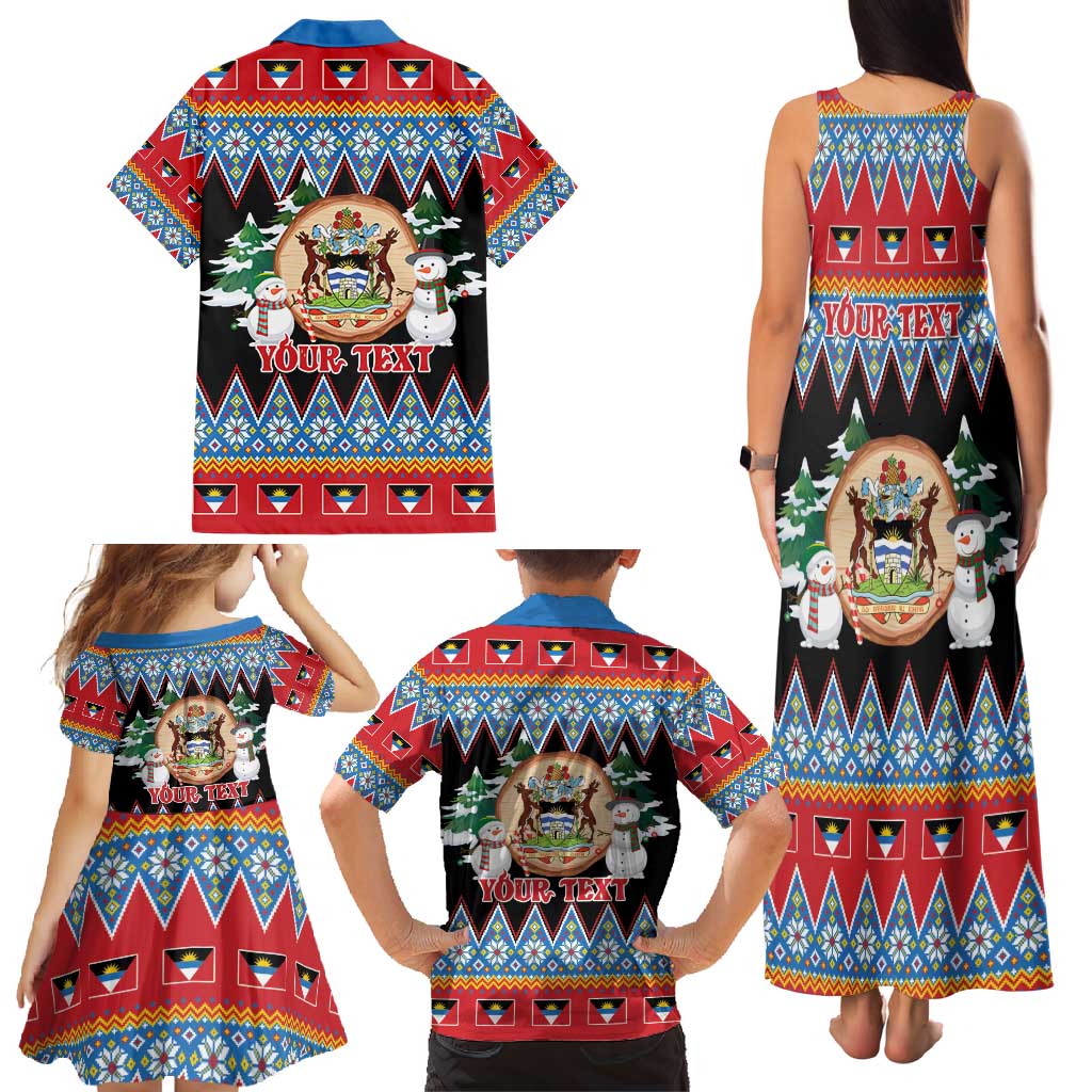 Personalized Antigua and Barbuda Christmas Family Matching Tank Maxi Dress and Hawaiian Shirt Coat Of Arms With Snowman - Wonder Print Shop