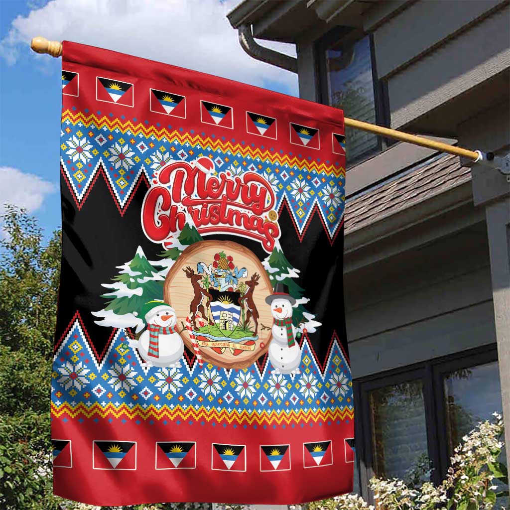 Antigua and Barbuda Christmas Garden Flag Coat Of Arms With Snowman - Wonder Print Shop