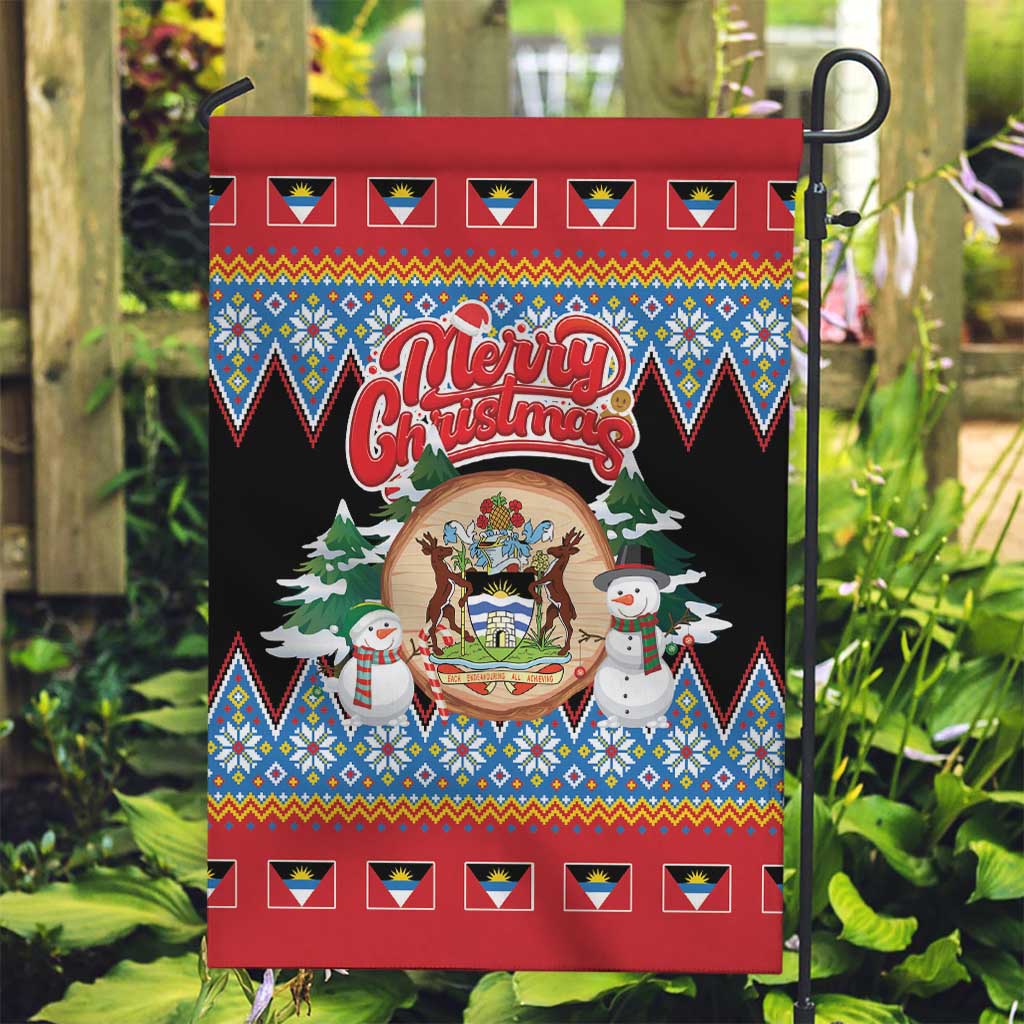 Antigua and Barbuda Christmas Garden Flag Coat Of Arms With Snowman - Wonder Print Shop