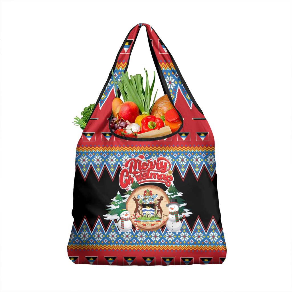 Antigua and Barbuda Christmas Grocery Bag Coat Of Arms With Snowman - Wonder Print Shop