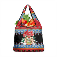 Antigua and Barbuda Christmas Grocery Bag Coat Of Arms With Snowman - Wonder Print Shop