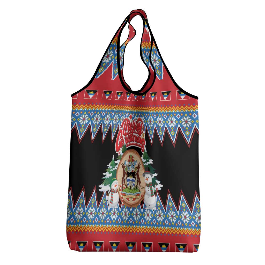 Antigua and Barbuda Christmas Grocery Bag Coat Of Arms With Snowman - Wonder Print Shop