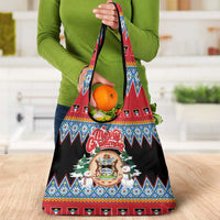 Antigua and Barbuda Christmas Grocery Bag Coat Of Arms With Snowman - Wonder Print Shop