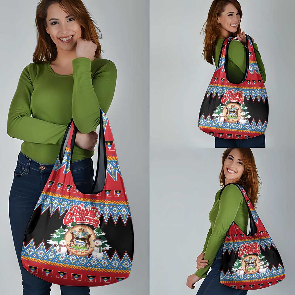 Antigua and Barbuda Christmas Grocery Bag Coat Of Arms With Snowman - Wonder Print Shop