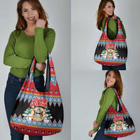 Antigua and Barbuda Christmas Grocery Bag Coat Of Arms With Snowman - Wonder Print Shop