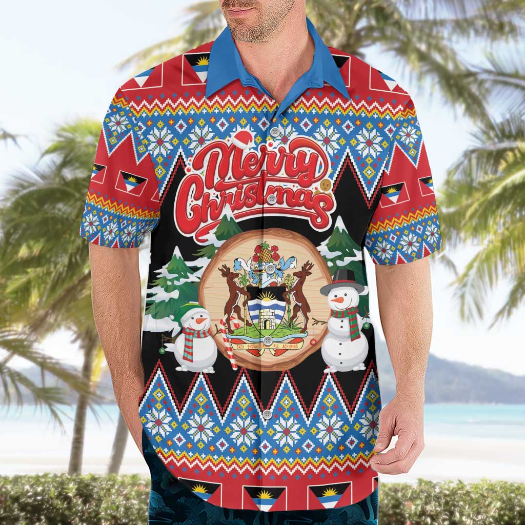 Personalized Antigua and Barbuda Christmas Hawaiian Shirt Coat Of Arms With Snowman - Wonder Print Shop