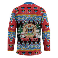 Personalized Antigua and Barbuda Christmas Hockey Jersey Coat Of Arms With Snowman - Wonder Print Shop