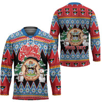 Personalized Antigua and Barbuda Christmas Hockey Jersey Coat Of Arms With Snowman - Wonder Print Shop