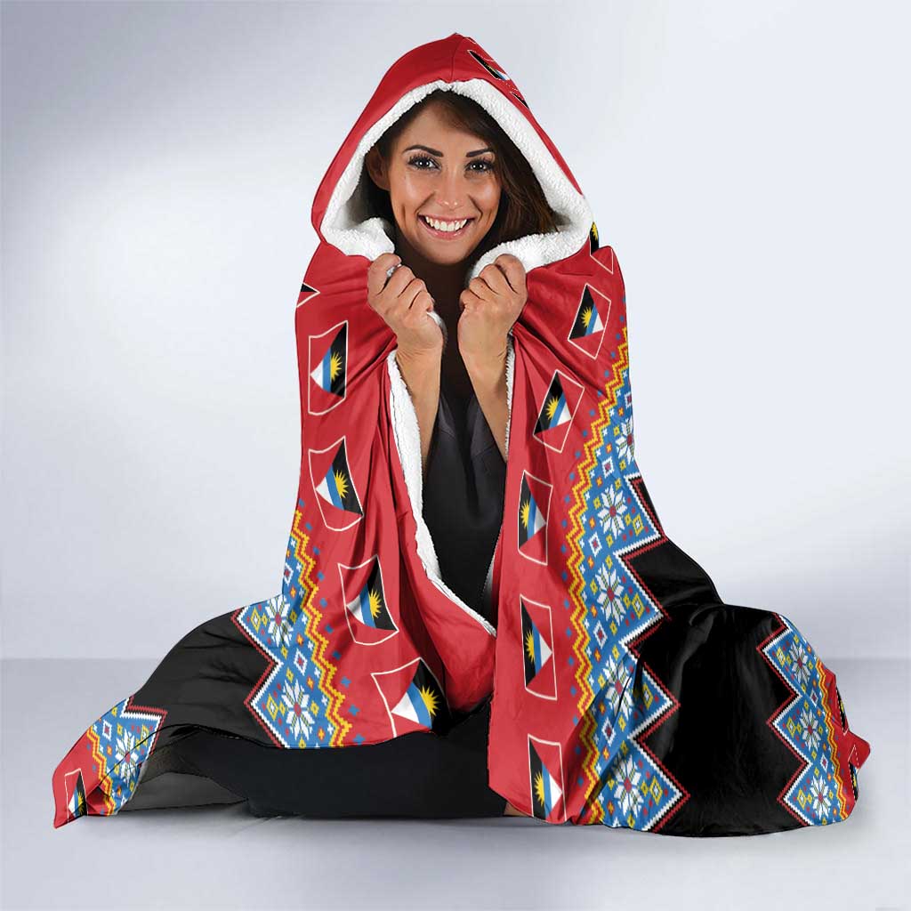 Antigua and Barbuda Christmas Hooded Blanket Coat Of Arms With Snowman - Wonder Print Shop