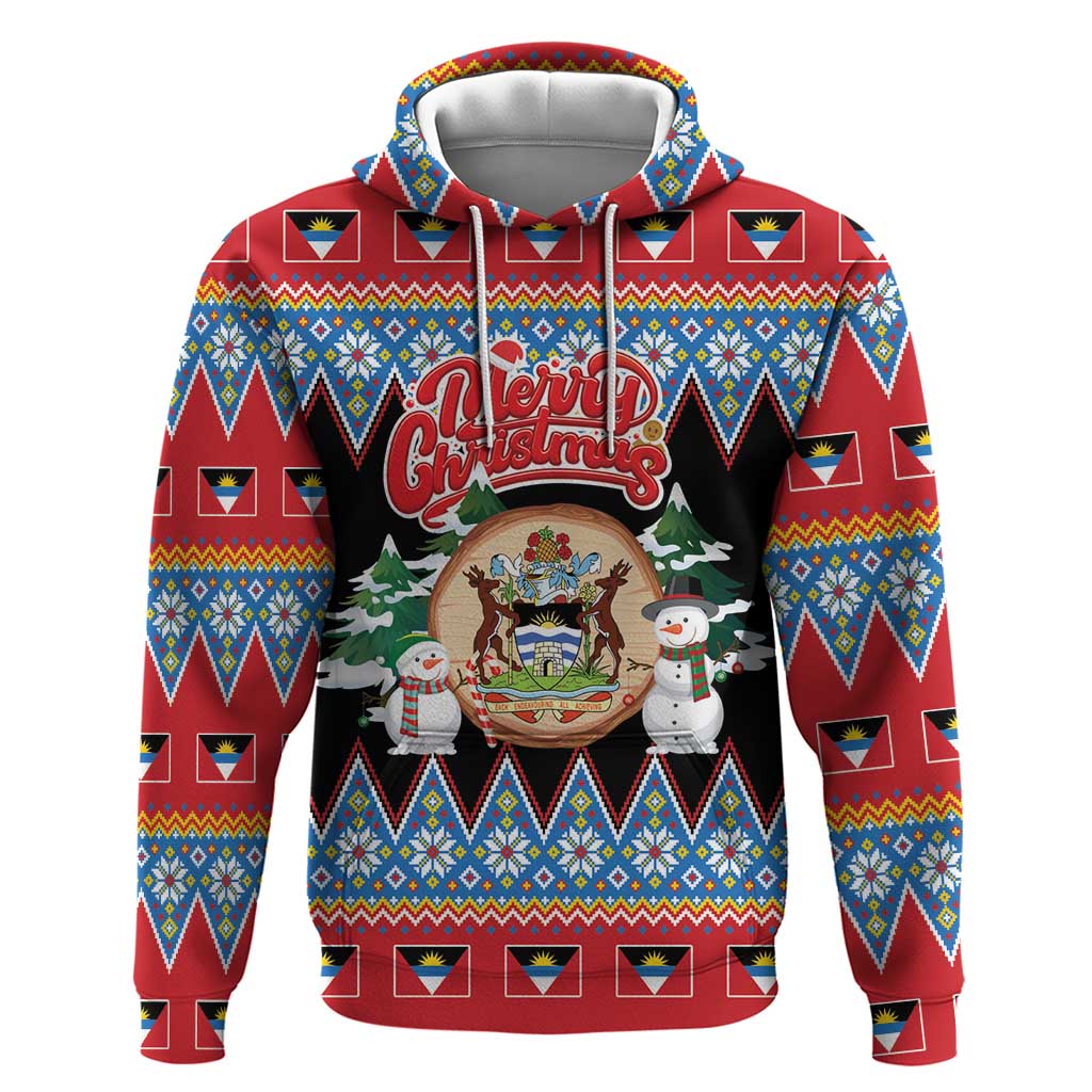 Personalized Antigua and Barbuda Christmas Hoodie Coat Of Arms With Snowman - Wonder Print Shop