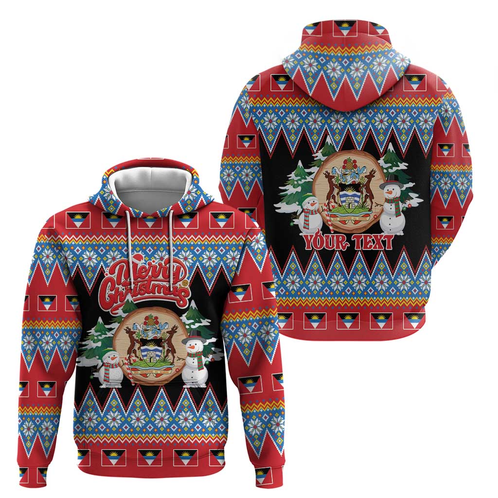 Personalized Antigua and Barbuda Christmas Hoodie Coat Of Arms With Snowman - Wonder Print Shop