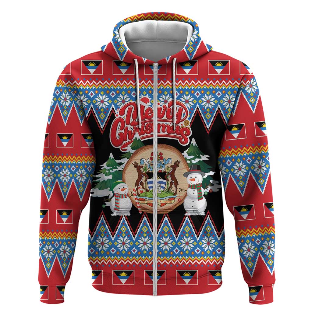 Personalized Antigua and Barbuda Christmas Hoodie Coat Of Arms With Snowman - Wonder Print Shop