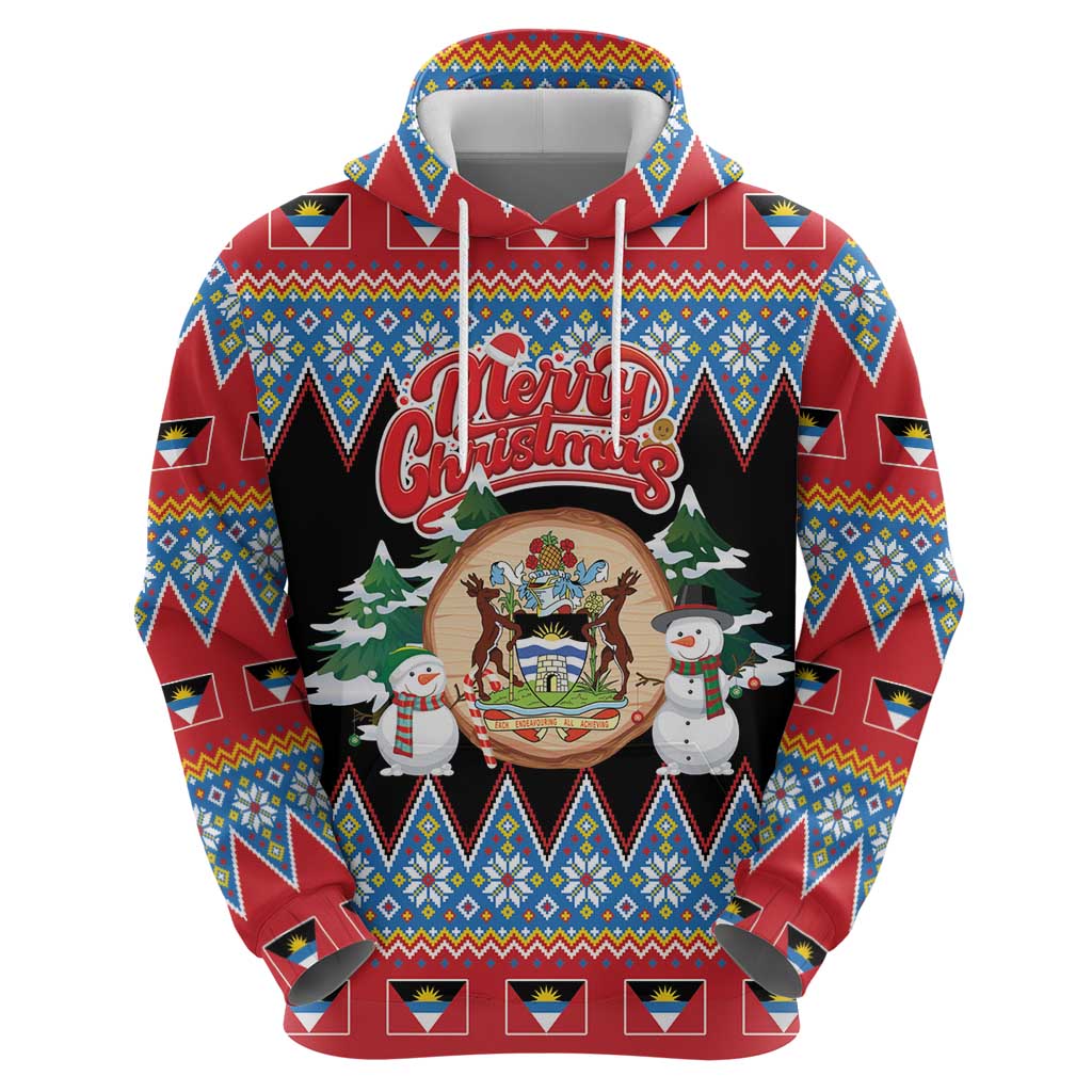 Personalized Antigua and Barbuda Christmas Hoodie Coat Of Arms With Snowman - Wonder Print Shop
