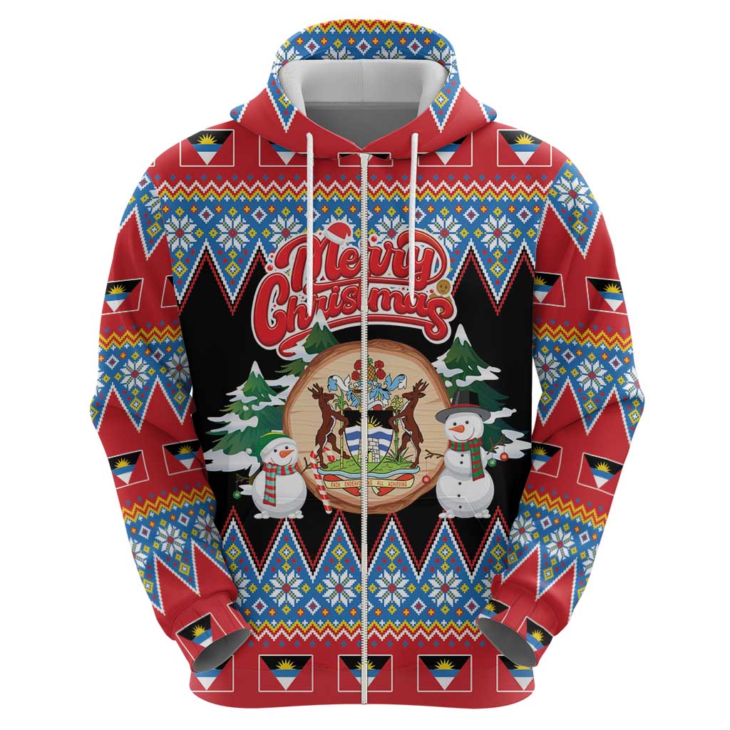 Personalized Antigua and Barbuda Christmas Hoodie Coat Of Arms With Snowman - Wonder Print Shop