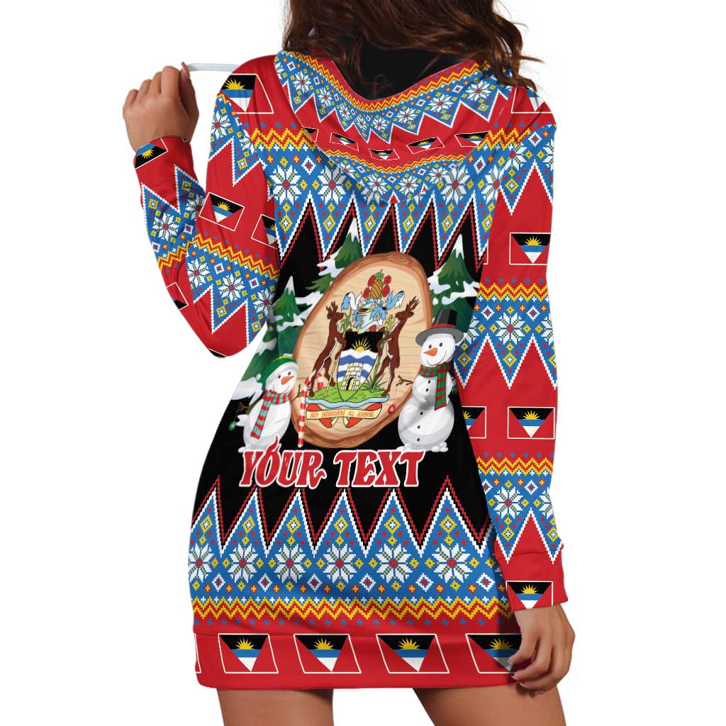Personalized Antigua and Barbuda Christmas Hoodie Dress Coat Of Arms With Snowman - Wonder Print Shop