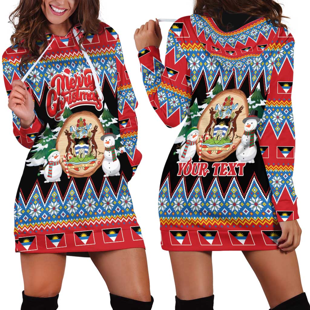 Personalized Antigua and Barbuda Christmas Hoodie Dress Coat Of Arms With Snowman - Wonder Print Shop