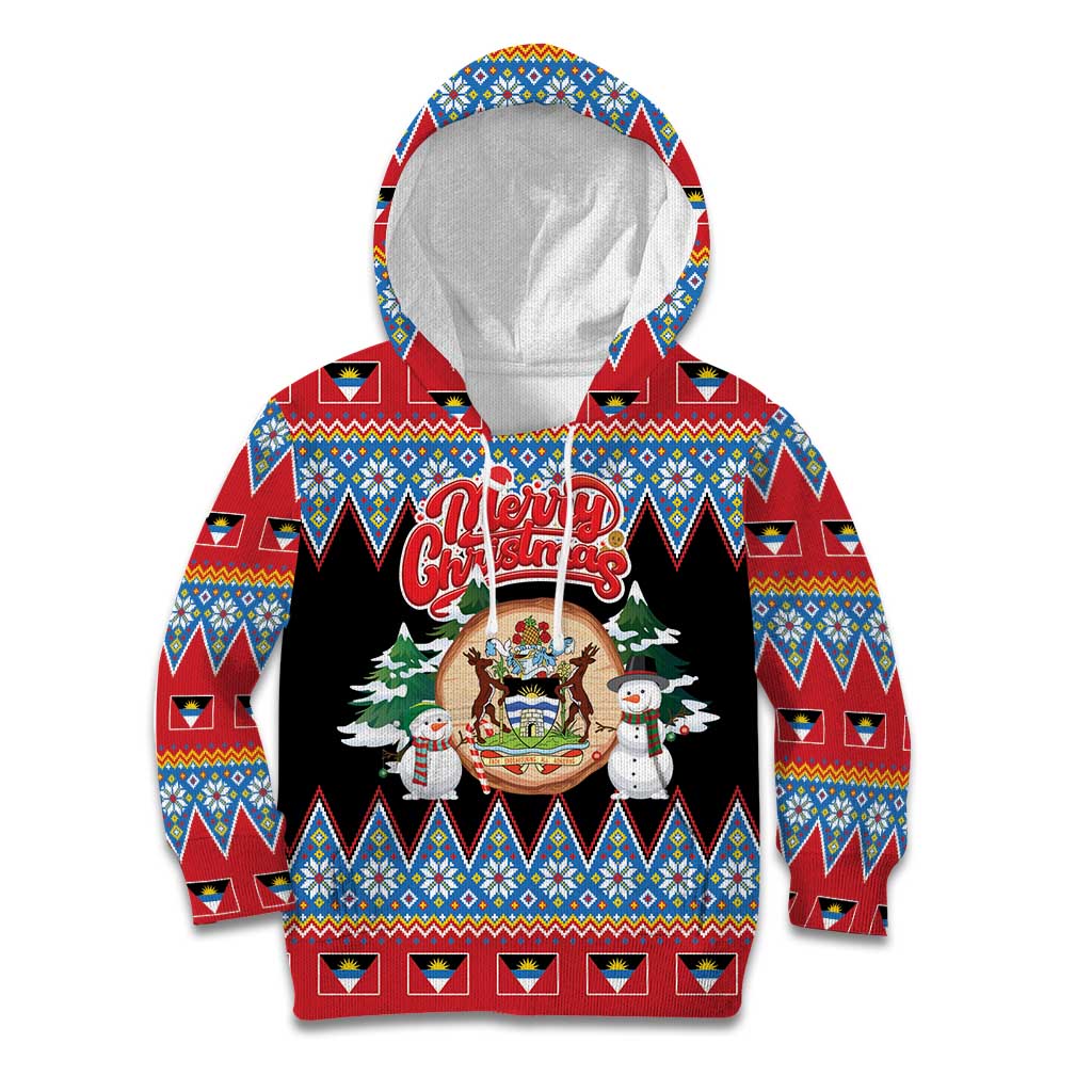 Personalized Antigua and Barbuda Christmas Kid Hoodie Coat Of Arms With Snowman - Wonder Print Shop