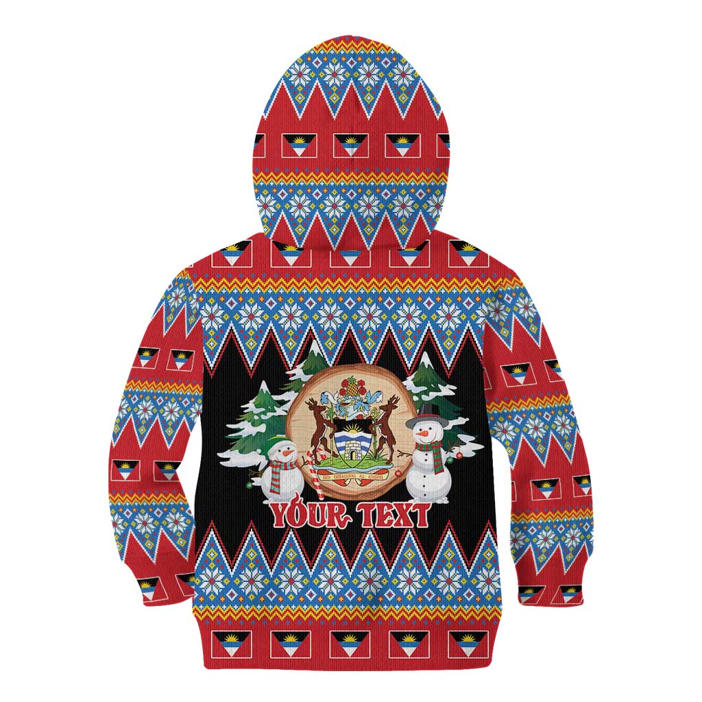 Personalized Antigua and Barbuda Christmas Kid Hoodie Coat Of Arms With Snowman - Wonder Print Shop