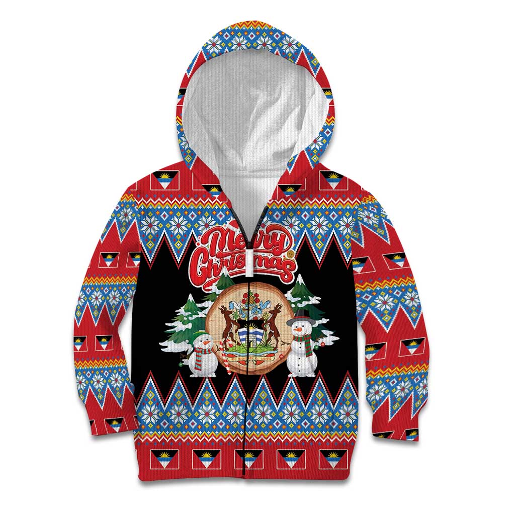 Personalized Antigua and Barbuda Christmas Kid Hoodie Coat Of Arms With Snowman - Wonder Print Shop