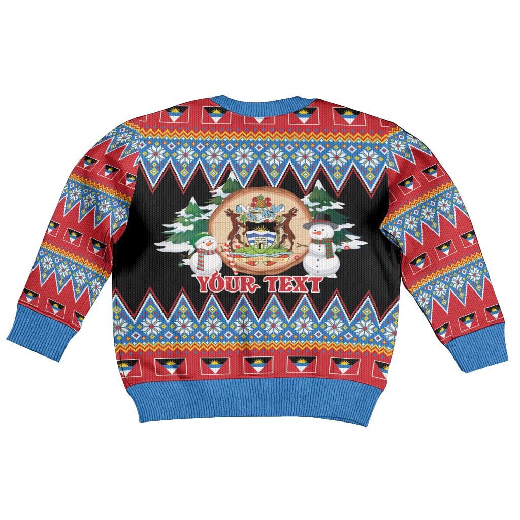 Antigua and Barbuda Christmas Kid Ugly Christmas Sweater Coat Of Arms With Snowman - Wonder Print Shop