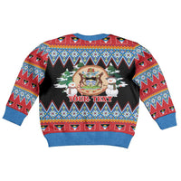 Antigua and Barbuda Christmas Kid Ugly Christmas Sweater Coat Of Arms With Snowman - Wonder Print Shop