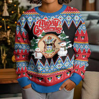 Antigua and Barbuda Christmas Kid Ugly Christmas Sweater Coat Of Arms With Snowman - Wonder Print Shop