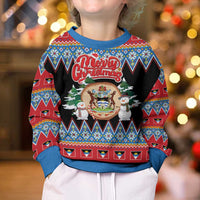 Antigua and Barbuda Christmas Kid Ugly Christmas Sweater Coat Of Arms With Snowman - Wonder Print Shop