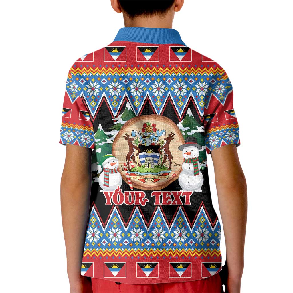Personalized Antigua and Barbuda Christmas Kid Polo Shirt Coat Of Arms With Snowman - Wonder Print Shop