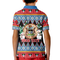Personalized Antigua and Barbuda Christmas Kid Polo Shirt Coat Of Arms With Snowman - Wonder Print Shop