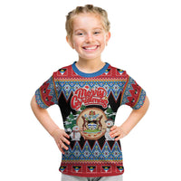Personalized Antigua and Barbuda Christmas Kid T Shirt Coat Of Arms With Snowman - Wonder Print Shop