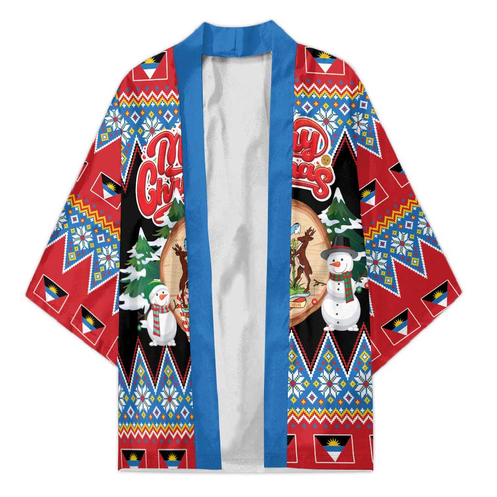 Personalized Antigua and Barbuda Christmas Kimono Coat Of Arms With Snowman - Wonder Print Shop