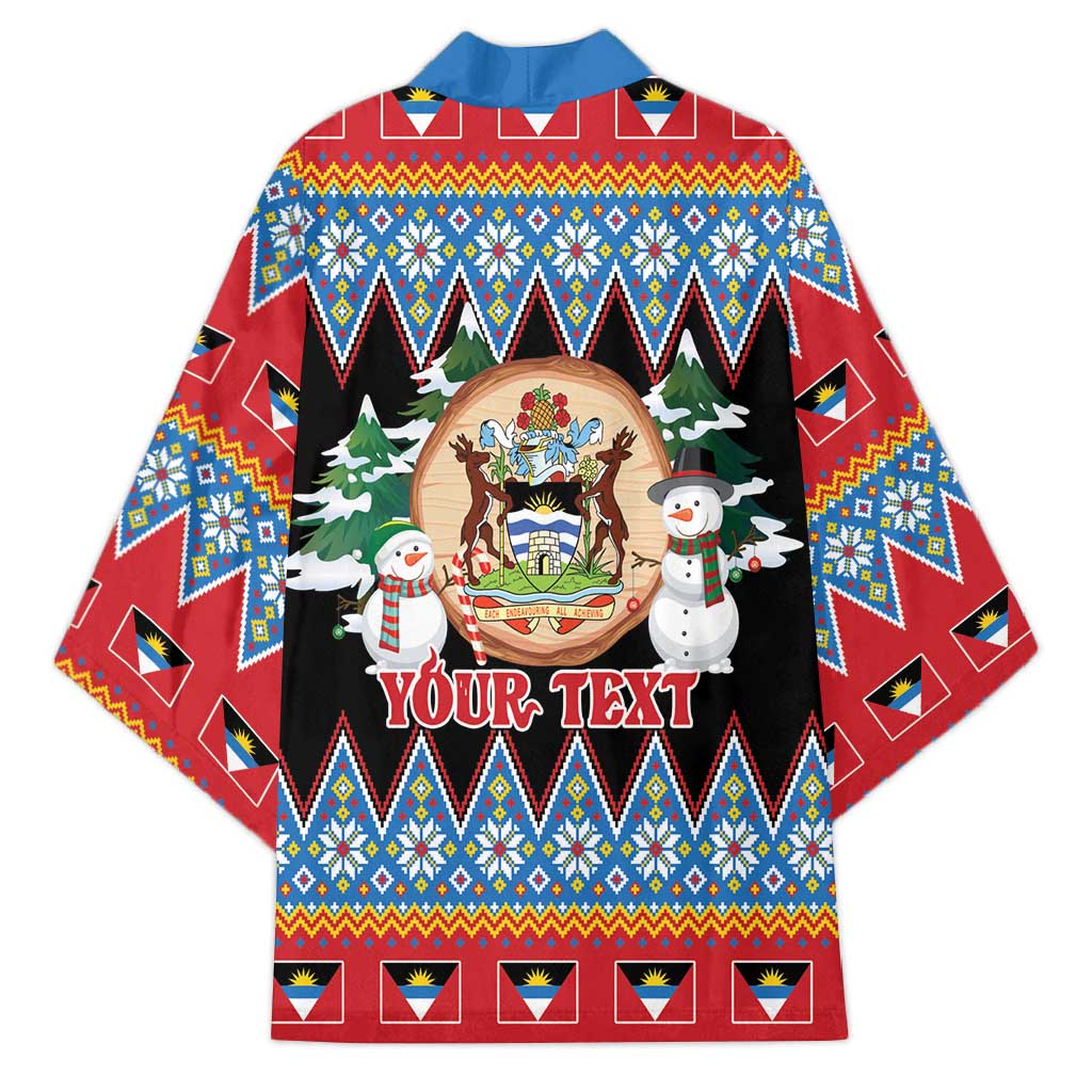 Personalized Antigua and Barbuda Christmas Kimono Coat Of Arms With Snowman - Wonder Print Shop