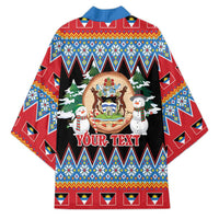 Personalized Antigua and Barbuda Christmas Kimono Coat Of Arms With Snowman - Wonder Print Shop