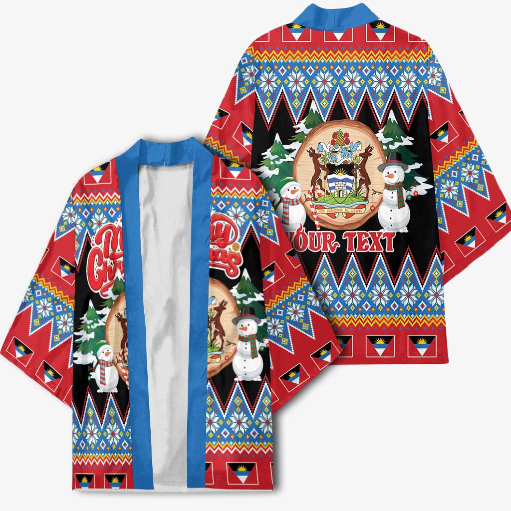 Personalized Antigua and Barbuda Christmas Kimono Coat Of Arms With Snowman - Wonder Print Shop