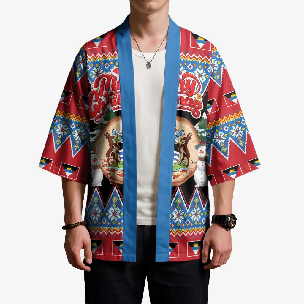 Personalized Antigua and Barbuda Christmas Kimono Coat Of Arms With Snowman - Wonder Print Shop