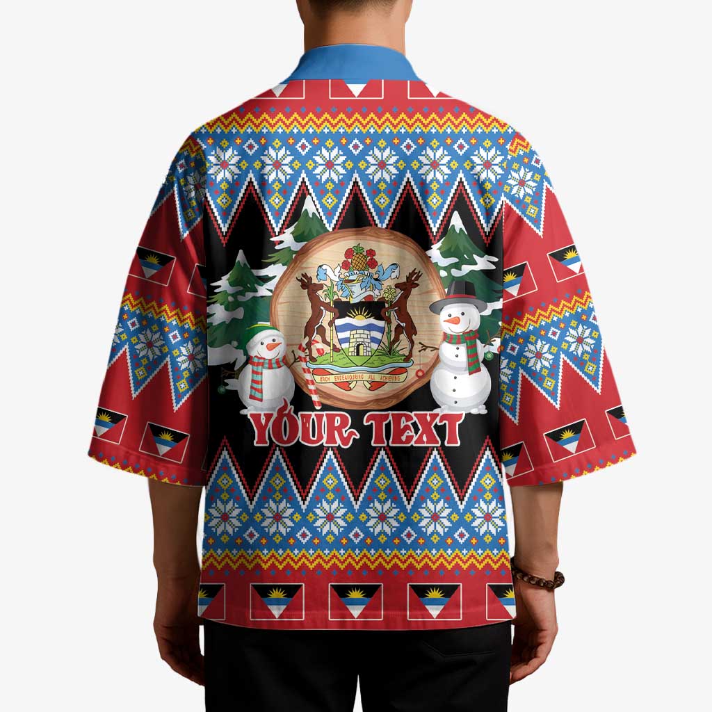 Personalized Antigua and Barbuda Christmas Kimono Coat Of Arms With Snowman - Wonder Print Shop