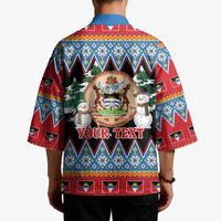 Personalized Antigua and Barbuda Christmas Kimono Coat Of Arms With Snowman - Wonder Print Shop