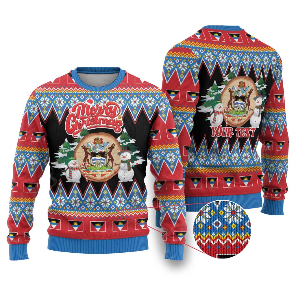 Antigua and Barbuda Christmas Ugly Christmas Sweater Coat Of Arms With Snowman - Wonder Print Shop