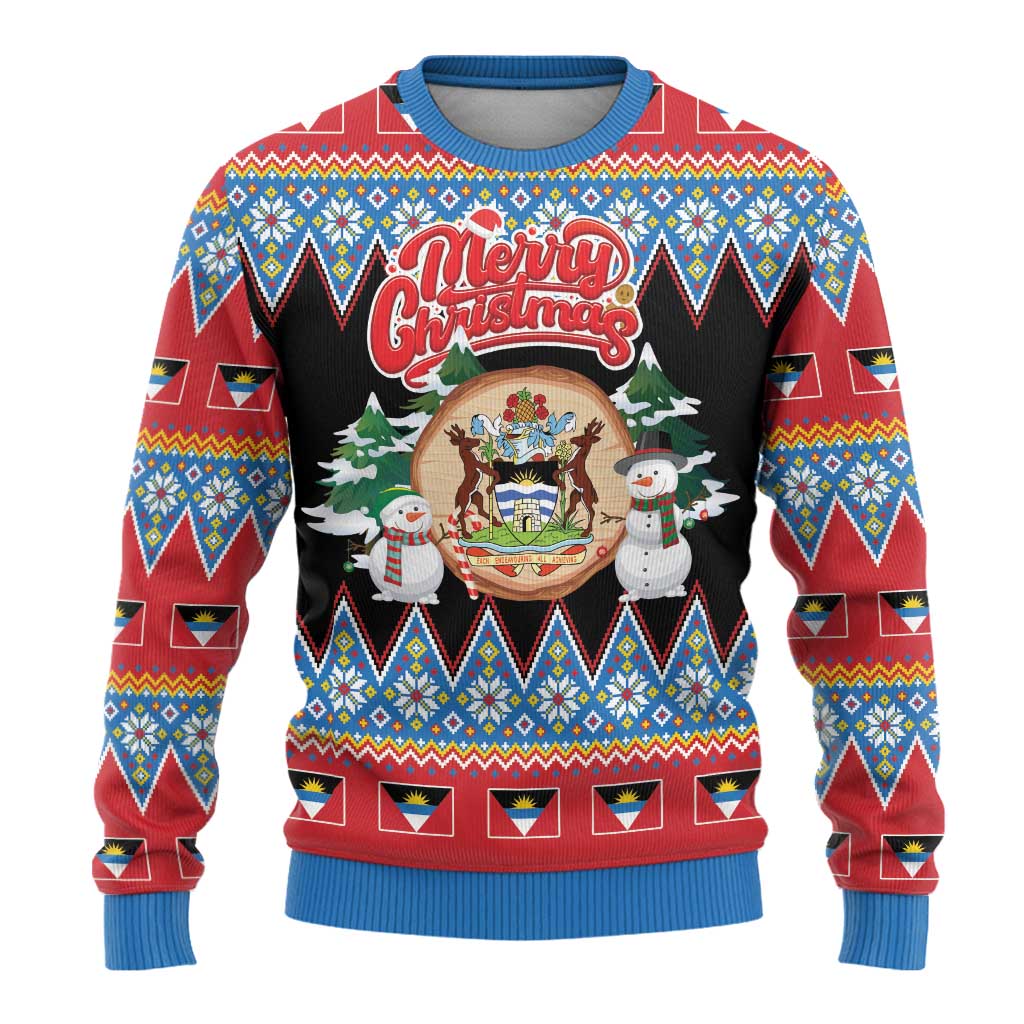 Antigua and Barbuda Christmas Ugly Christmas Sweater Coat Of Arms With Snowman - Wonder Print Shop