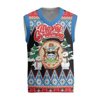 Antigua and Barbuda Christmas Knitted V-Neck Vest Coat Of Arms With Snowman - Wonder Print Shop