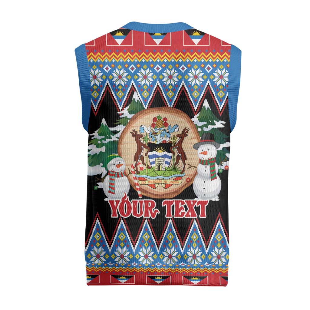 Antigua and Barbuda Christmas Knitted V-Neck Vest Coat Of Arms With Snowman - Wonder Print Shop
