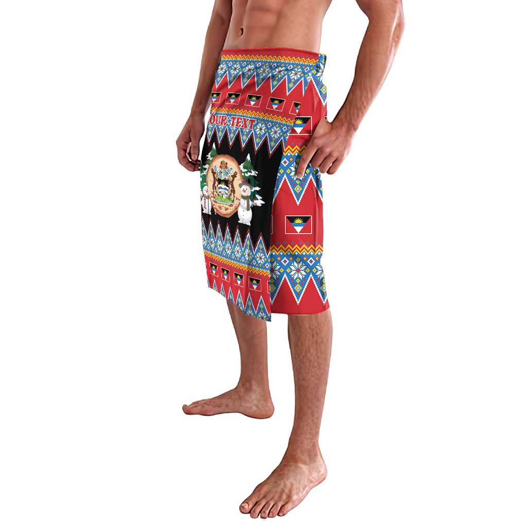 Personalized Antigua and Barbuda Christmas Lavalava Coat Of Arms With Snowman - Wonder Print Shop