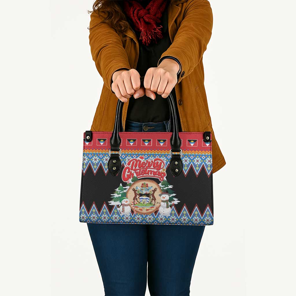 Antigua and Barbuda Christmas Leather Bag Coat Of Arms With Snowman - Wonder Print Shop