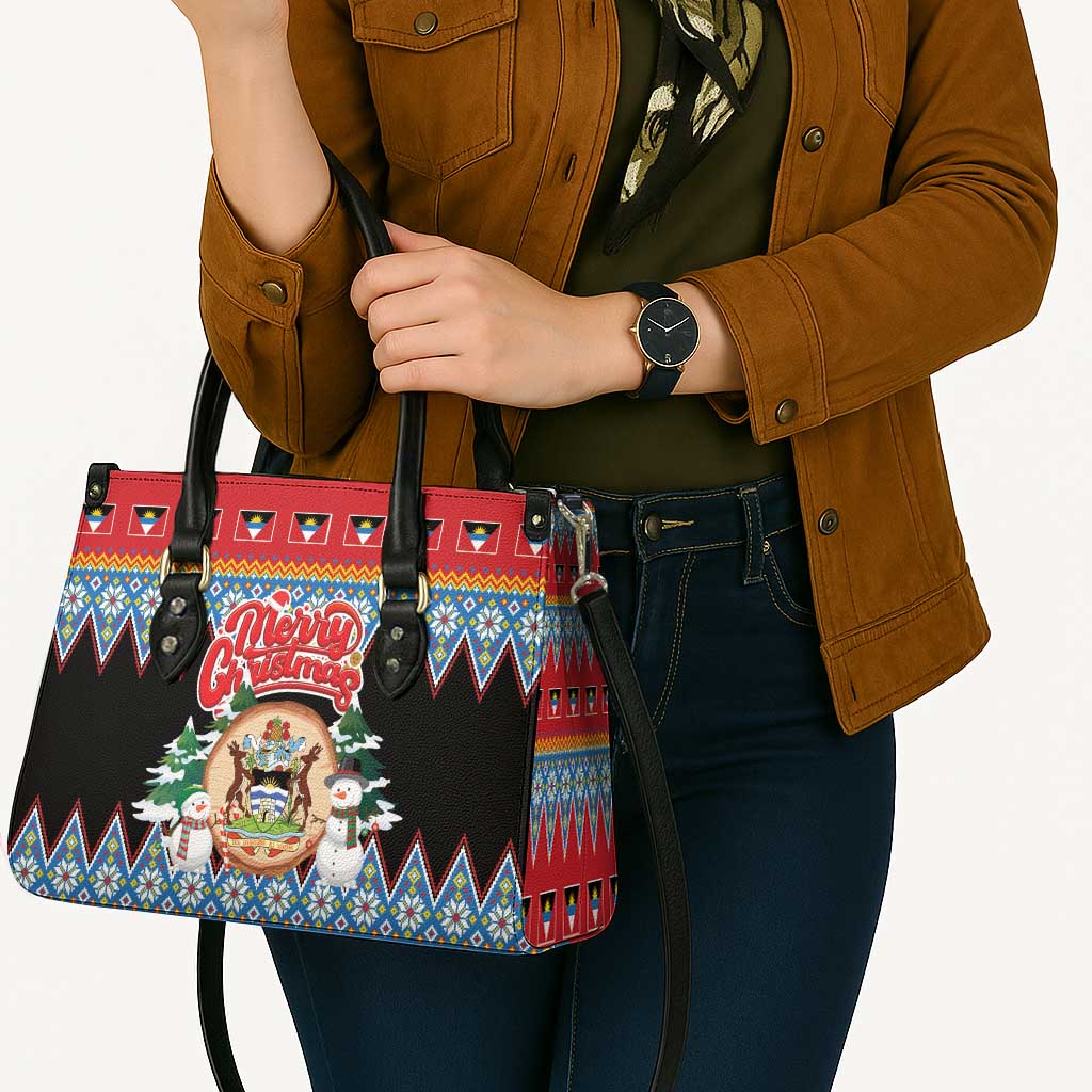 Antigua and Barbuda Christmas Leather Bag Coat Of Arms With Snowman - Wonder Print Shop