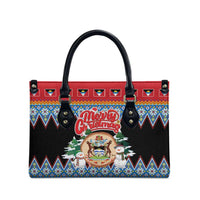 Antigua and Barbuda Christmas Leather Bag Coat Of Arms With Snowman - Wonder Print Shop